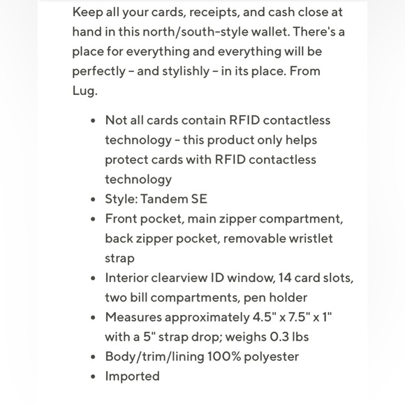 Lug North/South Tandem Wallet w/ RFID - SE Flamingo Blue NWT - Picture 7 of 11